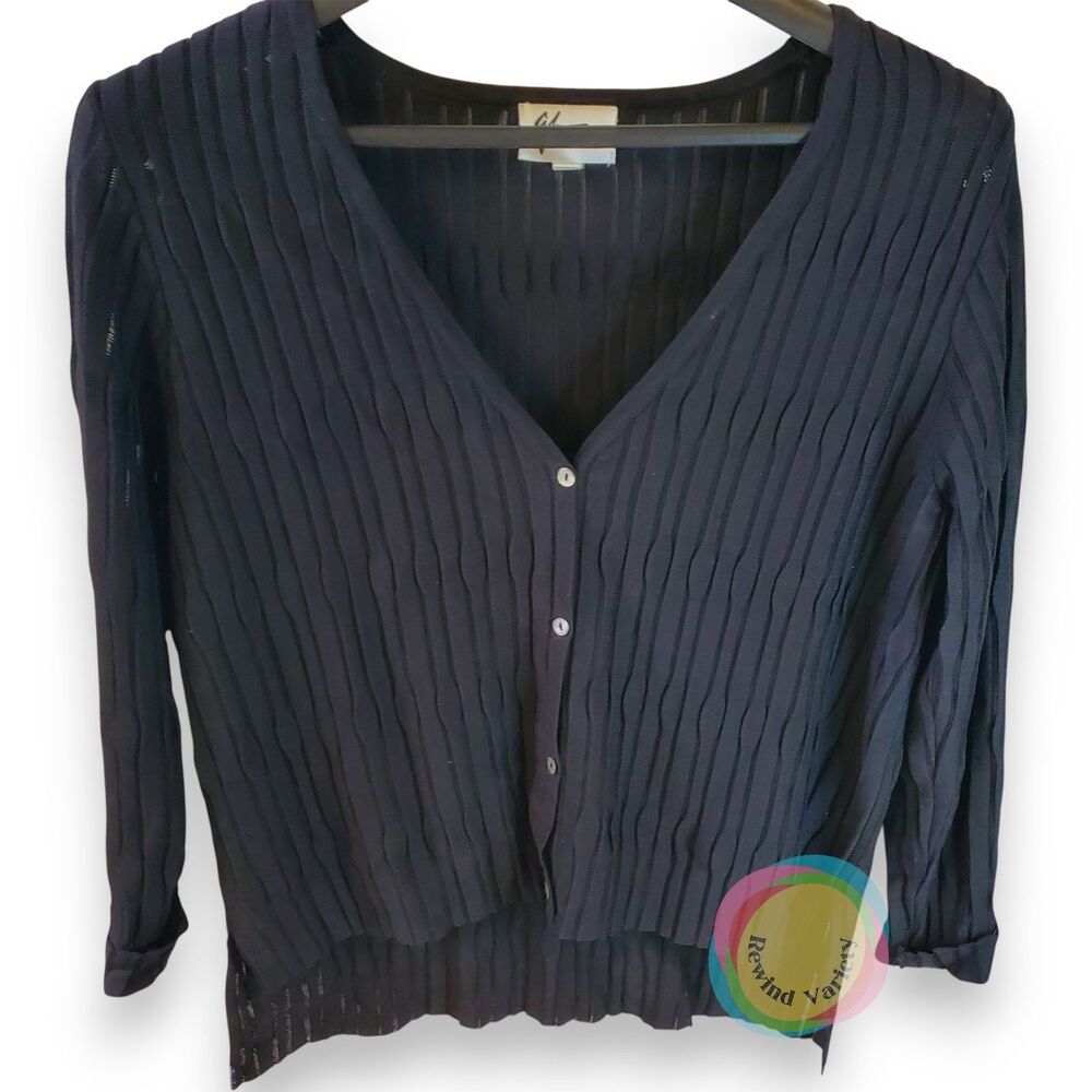 Vintage 90s Andrea Jovine Black Ribbed Cardigan M